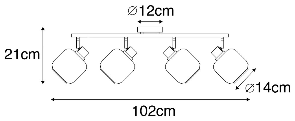 Mennyezeti spotlámpa fekete arannyal és füstüveggel 4-lámpás - Zuzanna