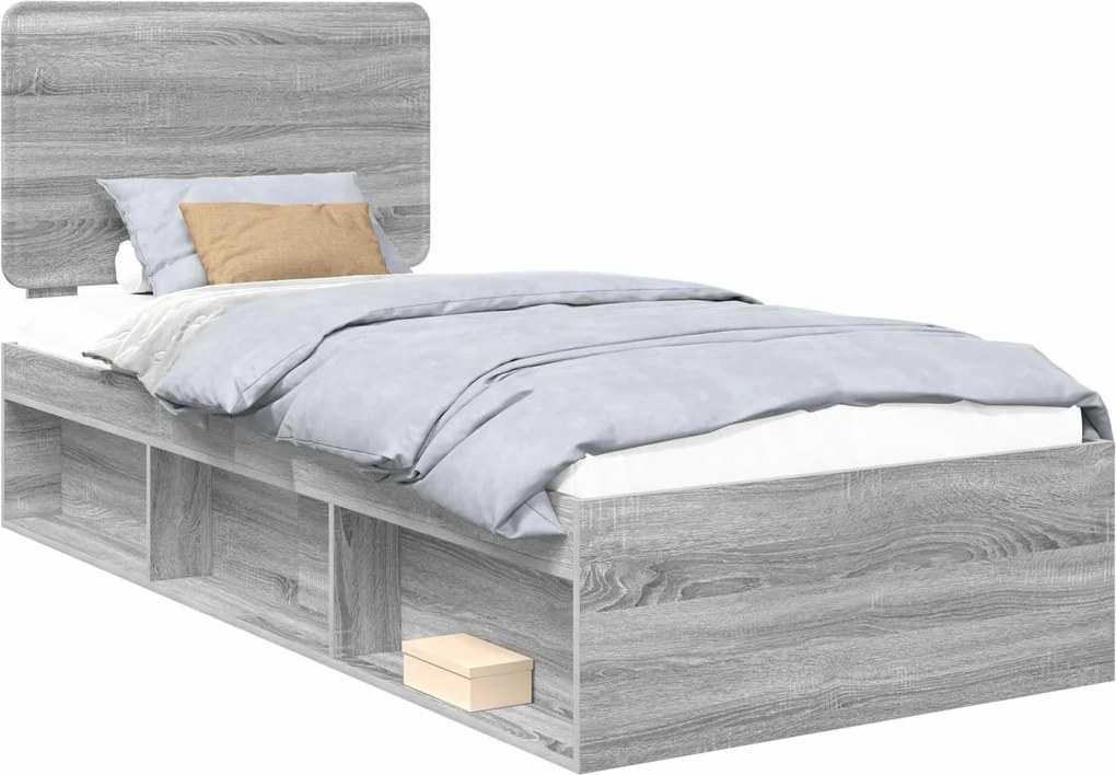 vidaXL Ágykeret fejtámlával Szürke Sonoma 75 x 190 cm Tömör fenyőfa