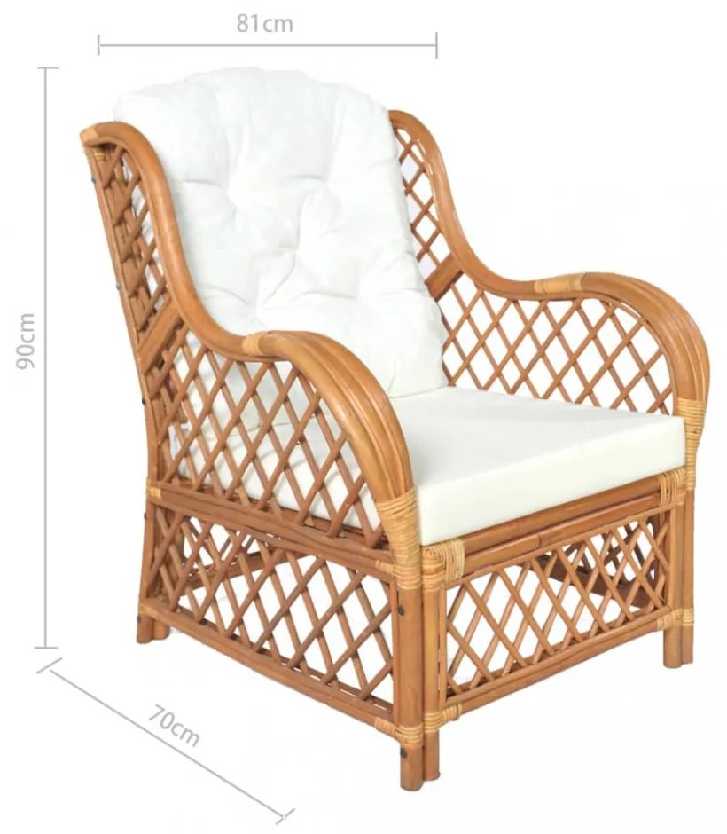 vidaXL világosbarna természetes rattan és lenvászon kanapé párnával