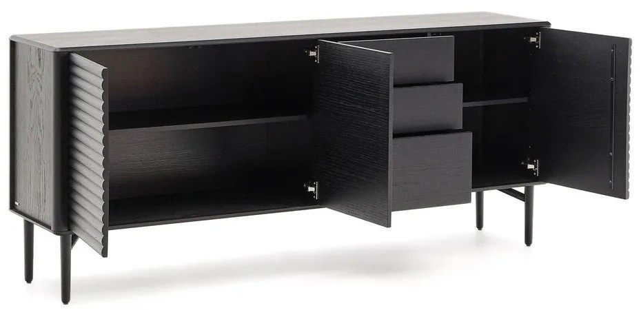 Fekete komód tölgyfa dekorral 200x86x45 cm Lenon – Kave Home