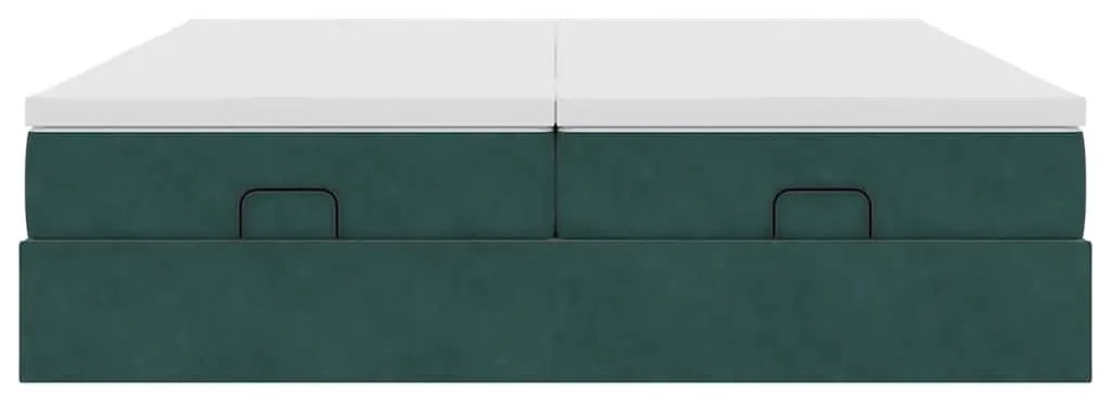 Ottomán ágykeret matracokkal sötétzöld 180x200cm bársony