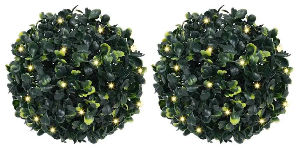 2 db zöld mesterséges boxwood gömbök LED fényekkel 22 cm
