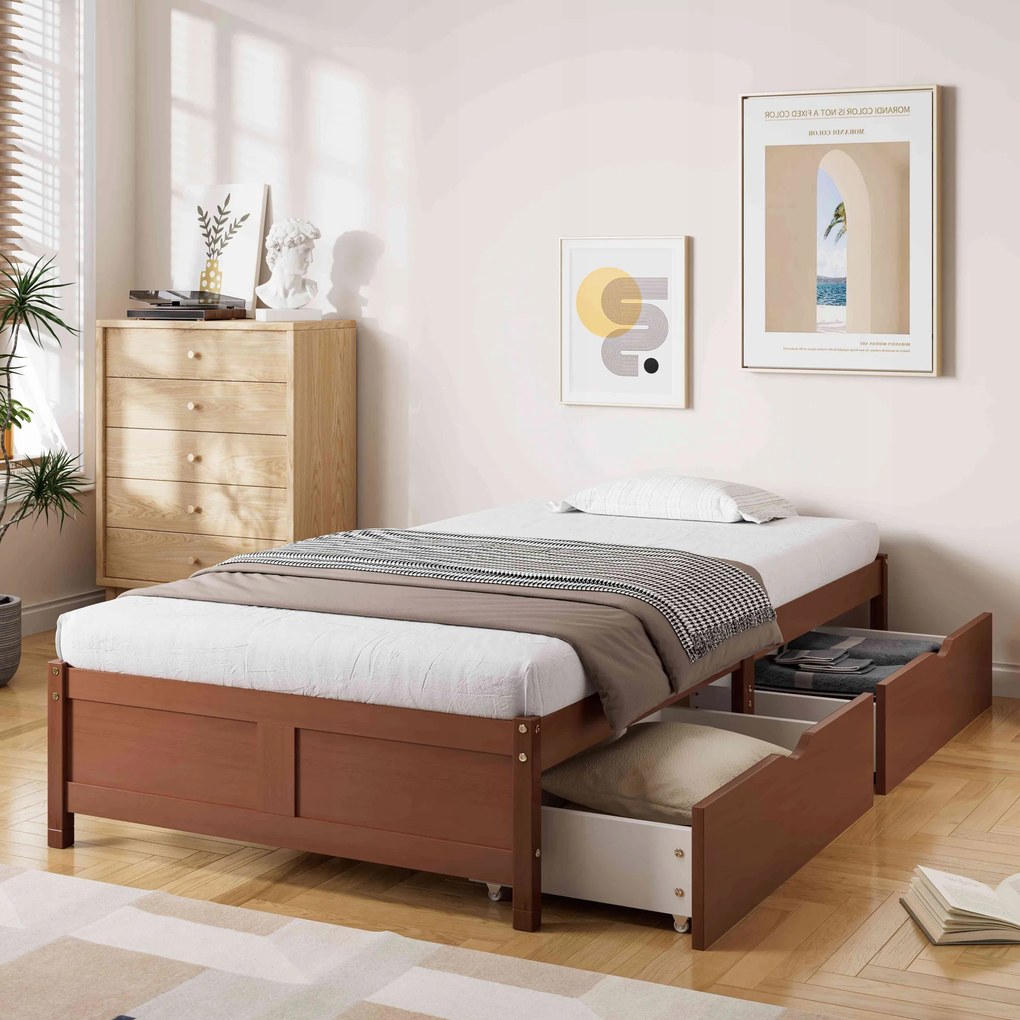 Gyerekágy Egyszemélyes ágy Lapos ágy 2 fiókkal 90x200cm barna