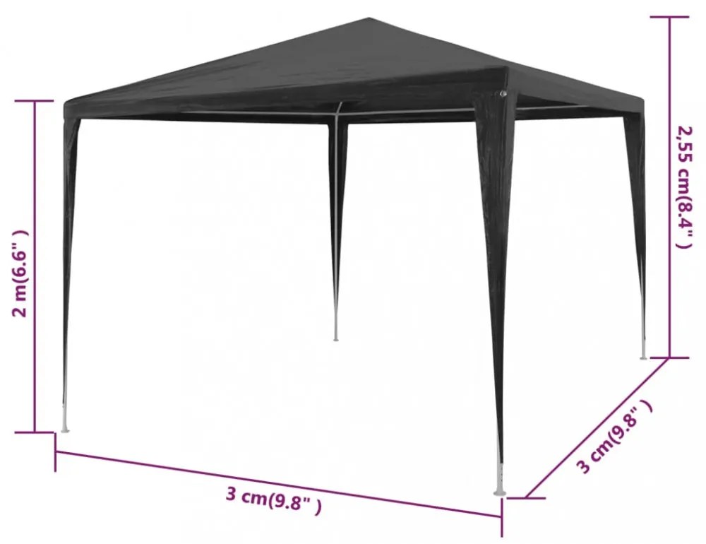 antracitszürke PE rendezvénysátor 3 x 3 m