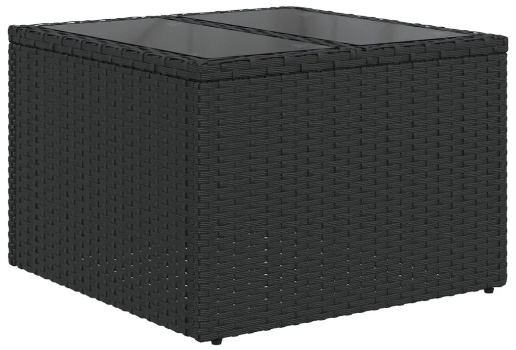 vidaXL fekete polyrattan üveglapos kerti asztal 55 x 55 x 37 cm