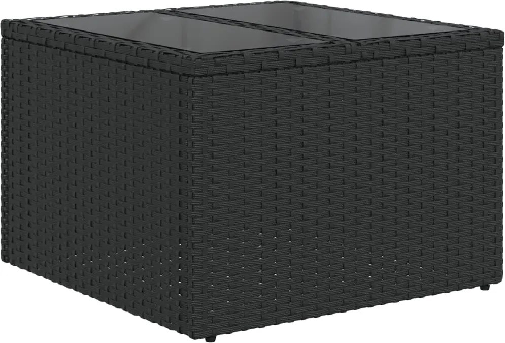 vidaXL fekete üveglapú kerti asztal 55 x 55 x 37 cm polyrattan