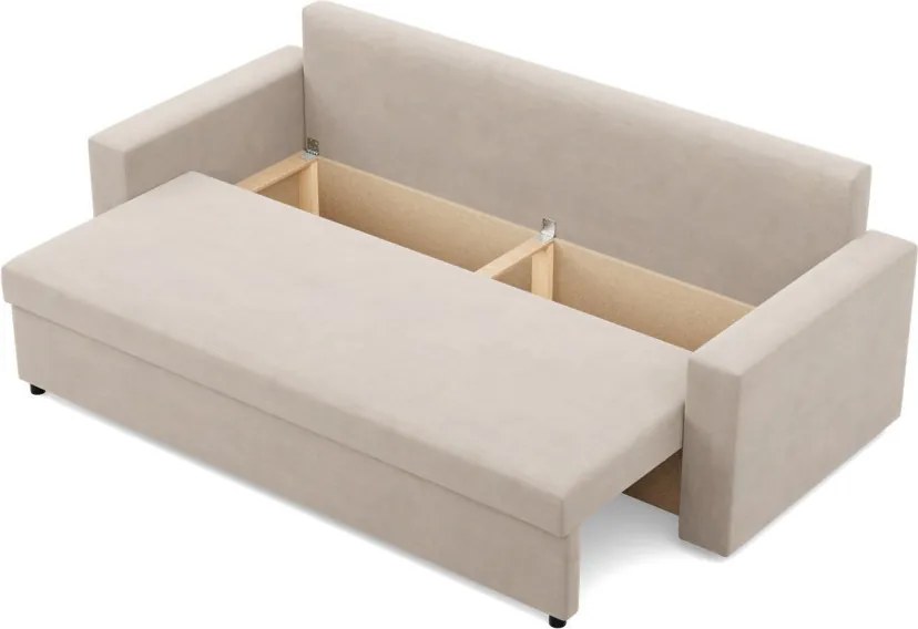 Zeus kanapéágy, bársony, bonell töltet, egyenes kartámasz, bézs