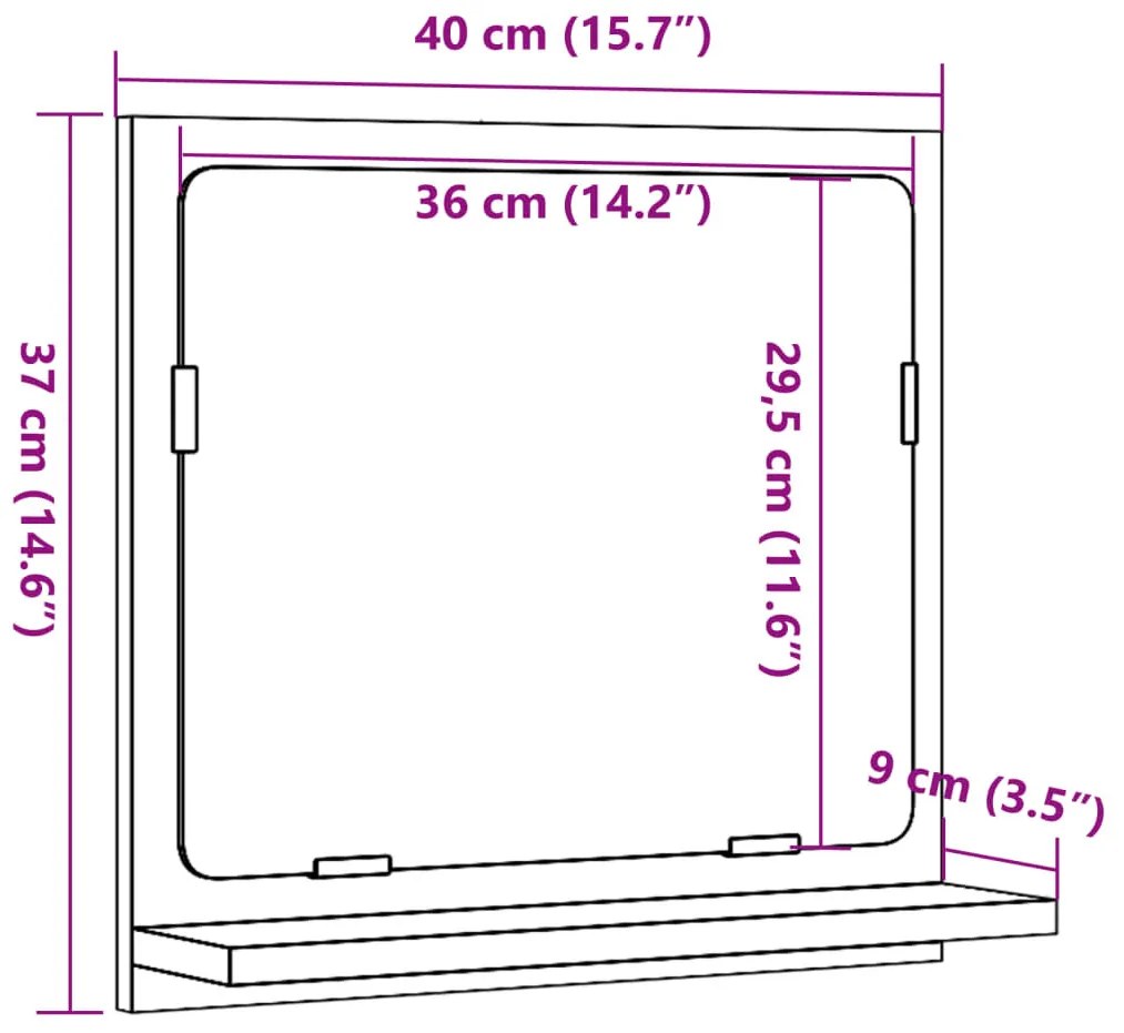 betonszürke szerelt fa tükrös fürdőszobaszekrény 40x11x37 cm