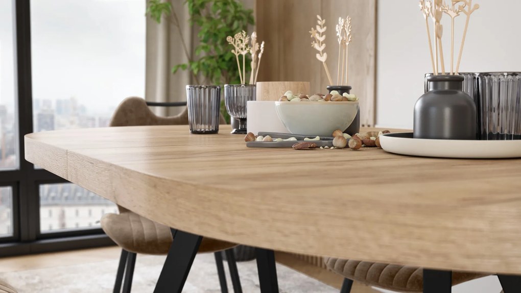 Mazzoni Ovális bővíthető étkezőasztal EXPANSO Craft Arany Tölgy / fekete lábak