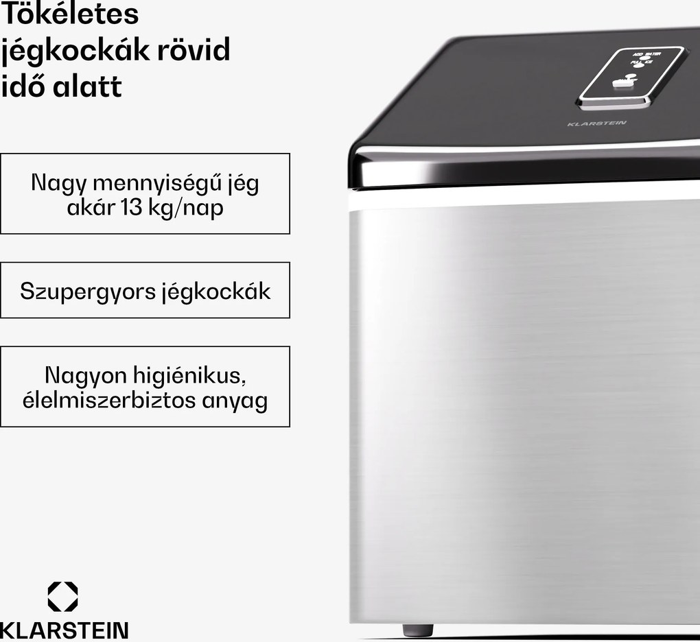 Klarstein Clearcube jégkockakészítő gép tiszta jég 13 kg/24h rozsdamentes acél fekete
