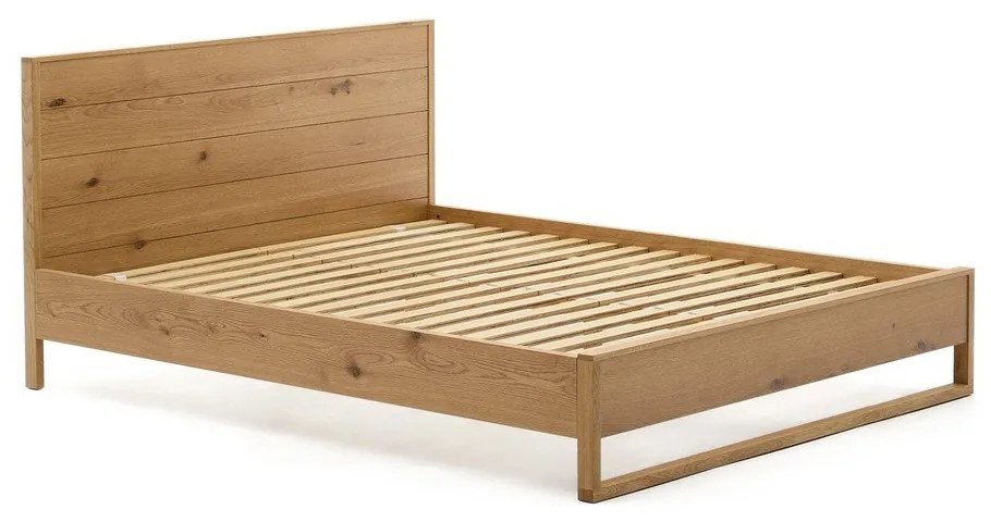 Natúr színű tölgyfa franciaágy ágyráccsal 180x200 cm Alguema – Kave Home