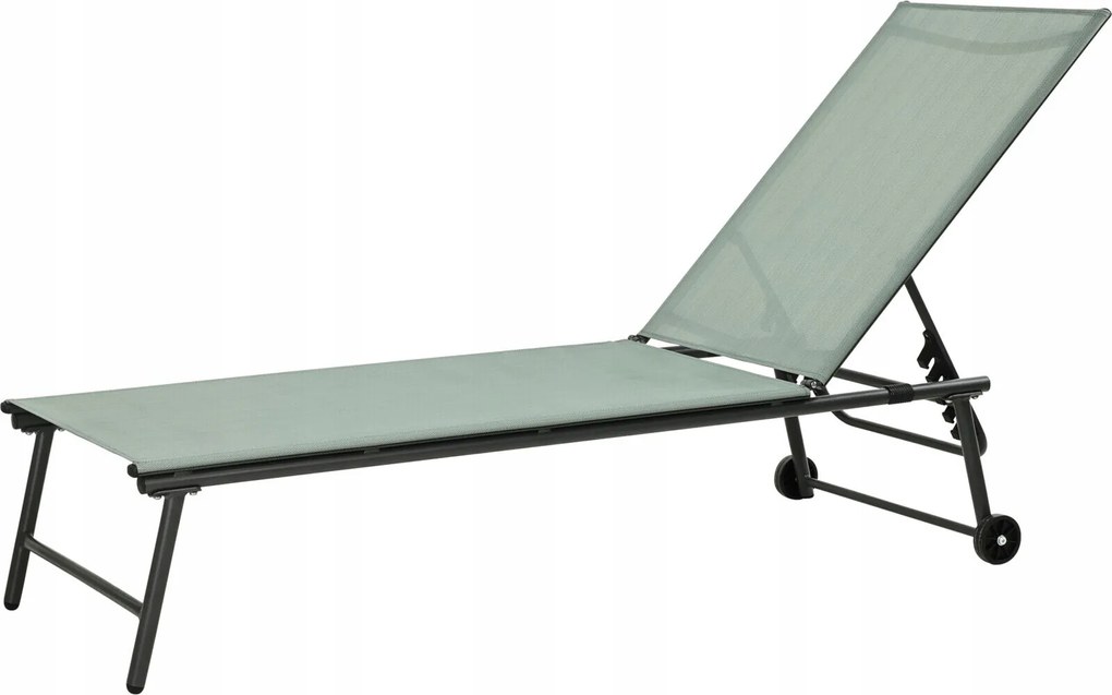 Fém Medenceparti Napozóágy Állítható Háttámlával 185X57X31CM Zöld