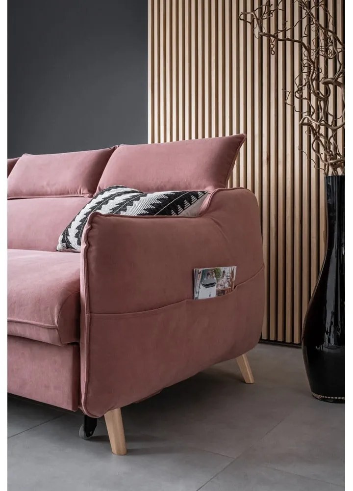 Világos rózsaszín bársony kinyitható sarokkanapé (bal oldali) Sweet Harmony – Miuform