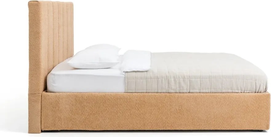 Mustársárga kárpitozott ágyneműtartós franciaágy matraccal, ágyráccsal 180x200 cm Thessa Bold Line – Bonami Selection