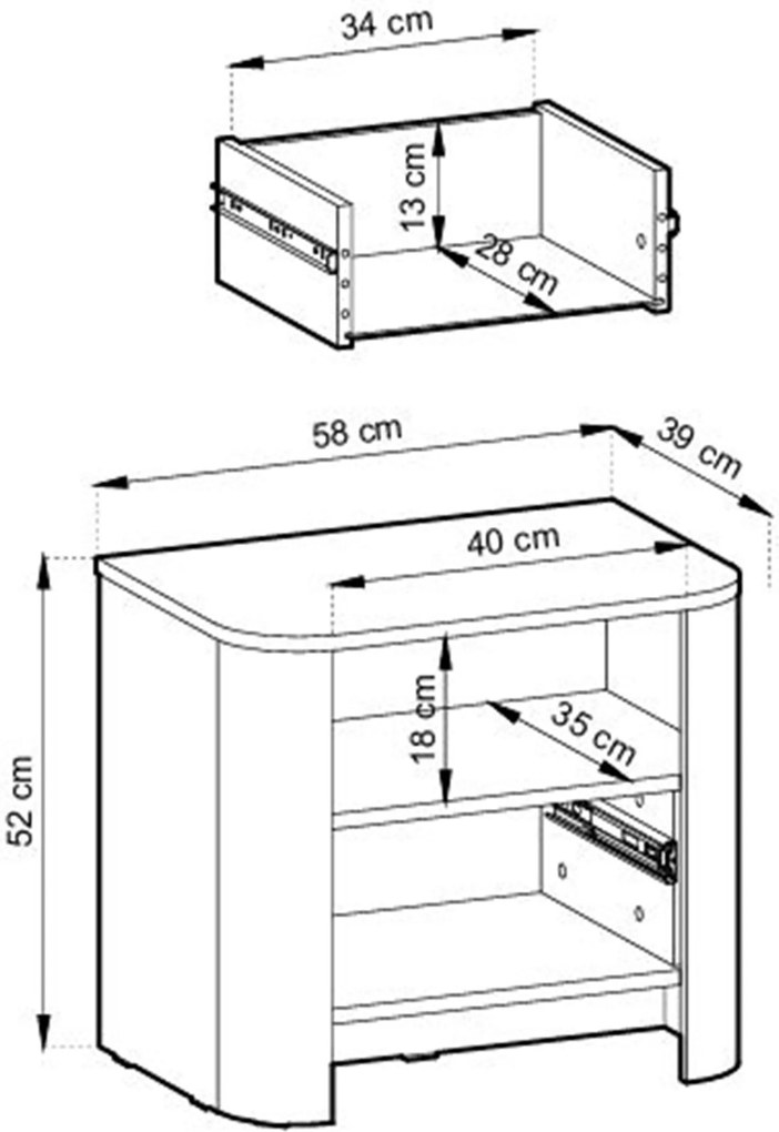 Sorrenti éjjeliszekrény 58 cm – vicenza tölgy