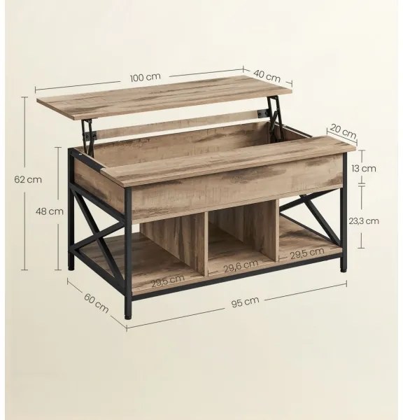 NYRO emelhető asztallappal rendelkező dohányzóasztal, barna/fekete