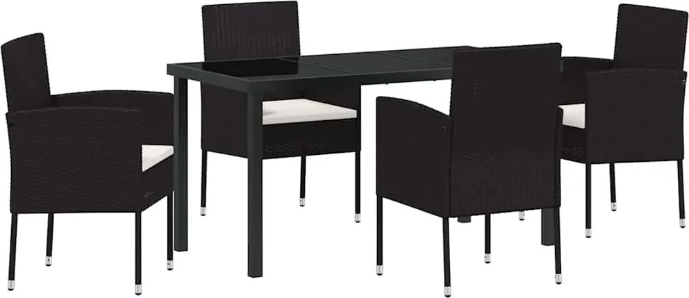 vidaXL Kert étkező szett párnával 5 pcs Fekete polirattan