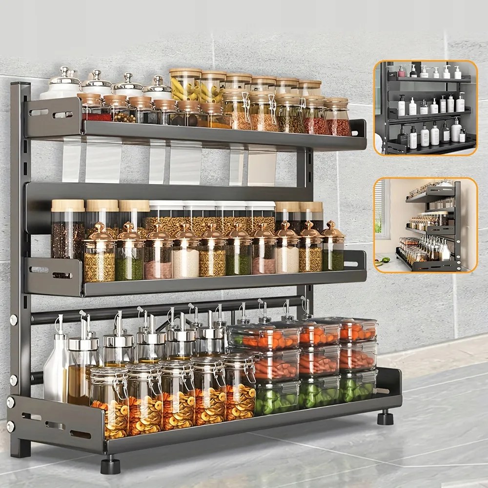 Konyhai Polc Fűszertartó Állvány Fém Rendszerező Polc 3 Szint