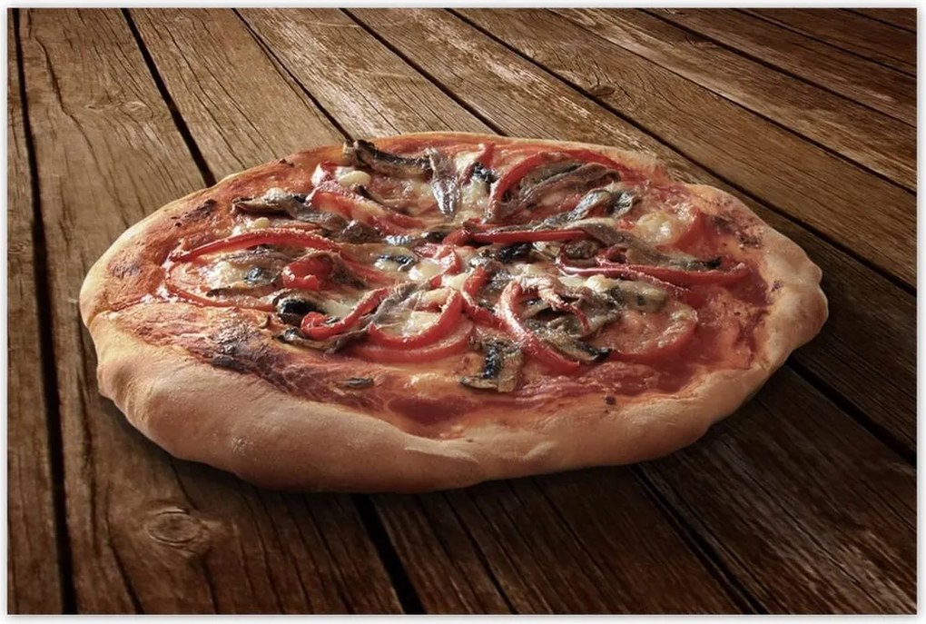 Poszterek 120x80 Pizza a fa asztalon