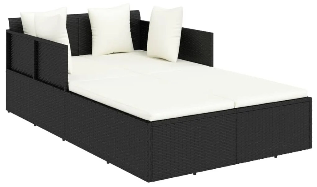 Fekete polyrattan napozóágy párnával 182 x 118 x 63 cm