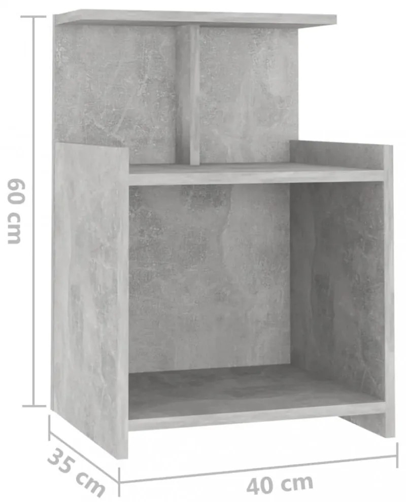 2 db betonszürke szerelt fa éjjeliszekrény 40 x 35 x 60 cm