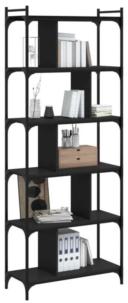 6 szintes fekete szerelt fa könyvespolc 76 x 32 x 192 cm