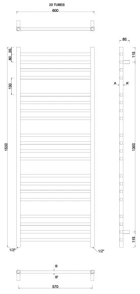 Sapho - METRO fürdőszobai törölközőszárító 497W/230V 60x153 cm fényes króm
