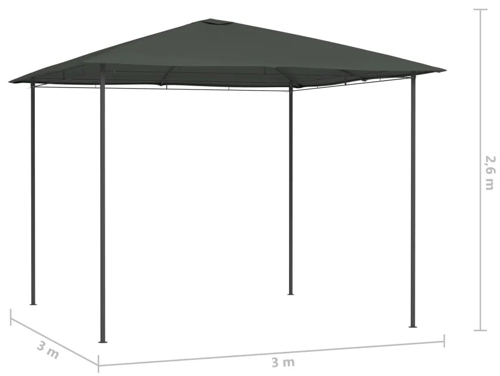 Antracitszürke pavilon 3 x 3 x 2,6 m 160 g/m²