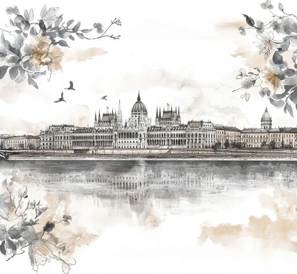 Vászonkép Canvas Város Panoráma Budapest Duna Kastély Vázlat 80x80