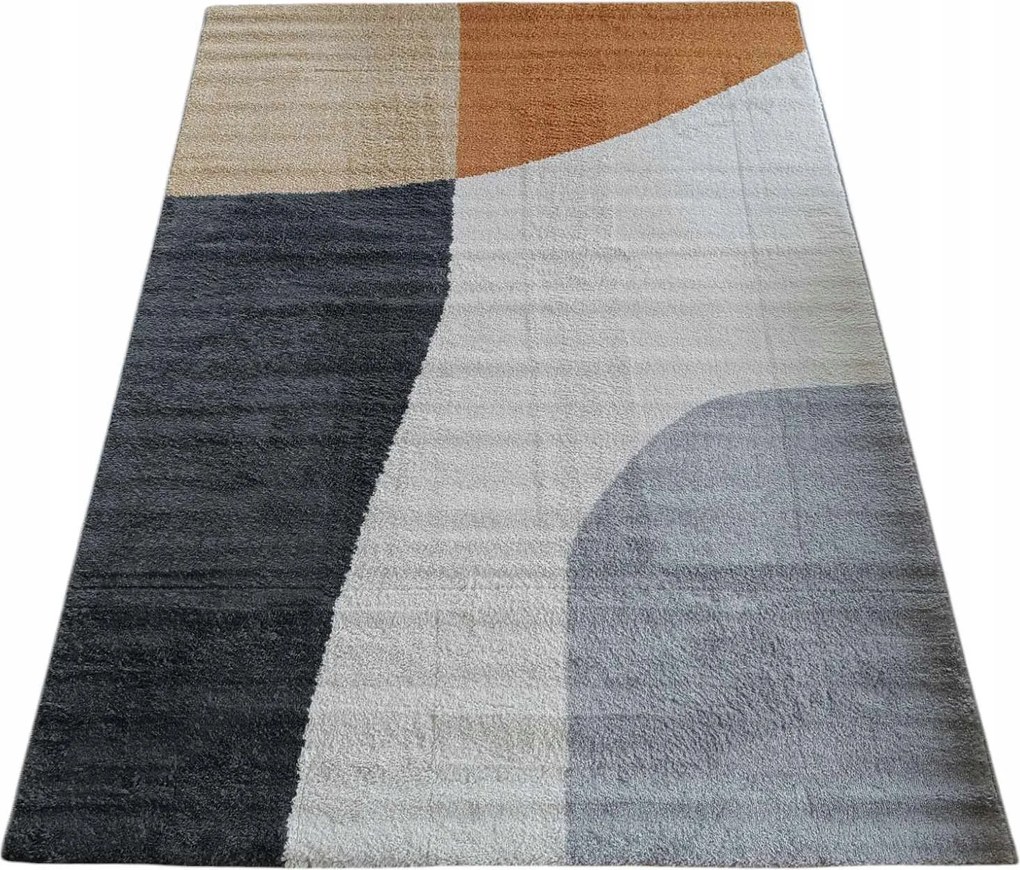 Modern szőnyeg nappaliba 150x200cm,szürke krém narancssárga,rövid haj