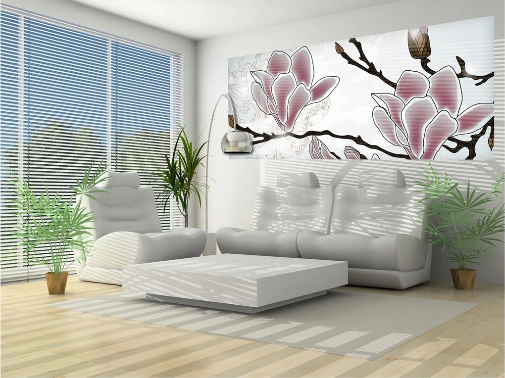 Flizelin fotótapéta Magnólia tavasz finomsága a falon 250x104 +ragasztó