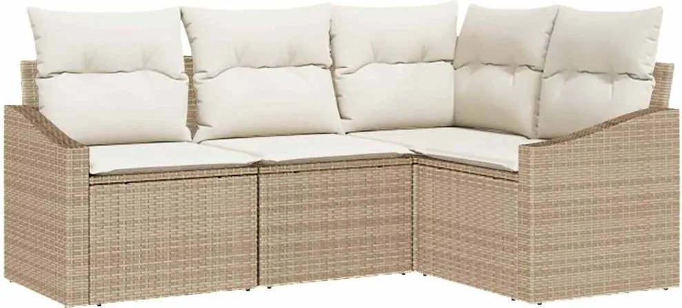 vidaXL Kanapé Szett párnával 4 pcs Bézs polirattan