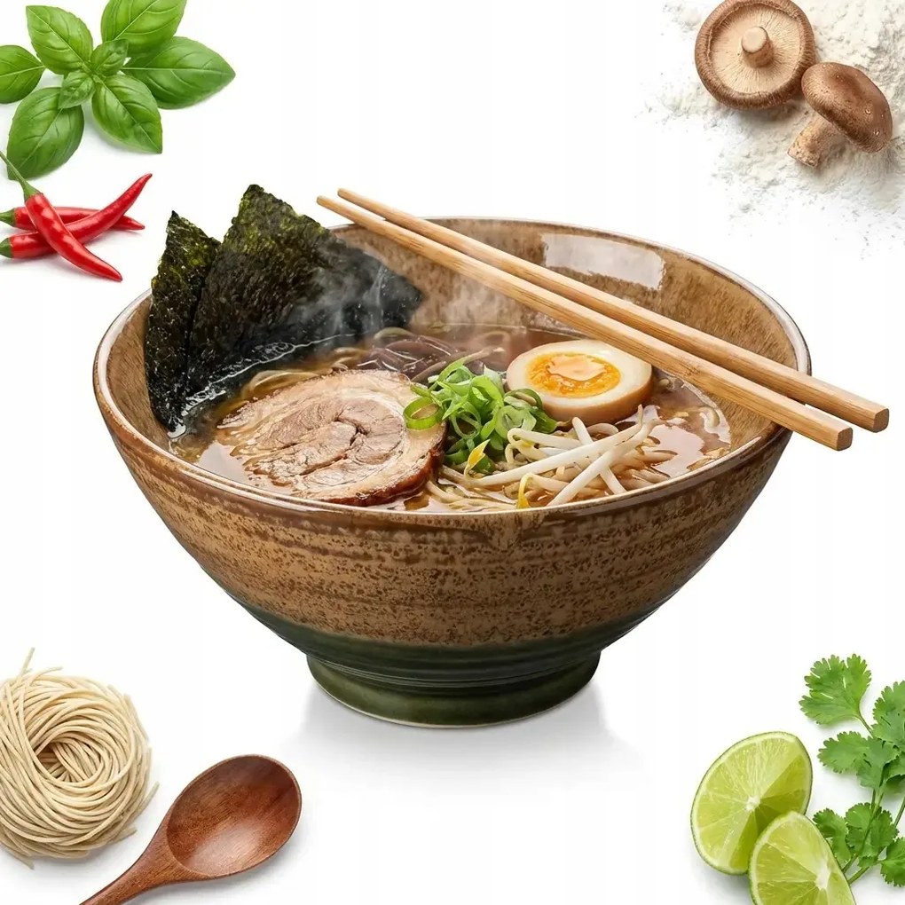 Mély Kerámia Leveses Tál Ramen 1L Reggeliző Tál