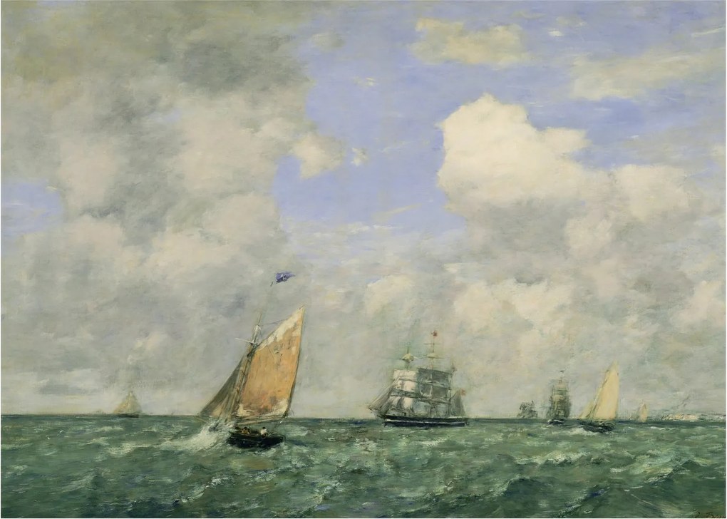 Kép - Eugène Boudin, Ships and Sailing Boats Leaving Le Havre, reprodukciók (70x50 cm)