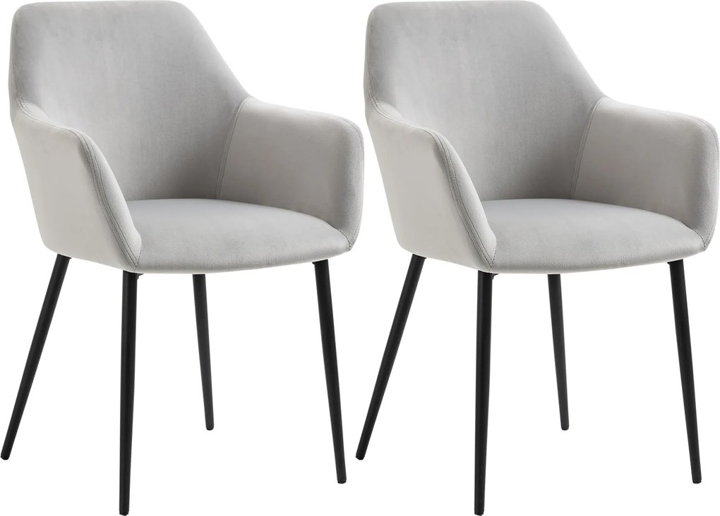 HOMCOM Étkezőszékek 2 db-os Készlet, Hátpánttal, Bársonyos Hatású, Párnázott Szék Acél Lábakkal, Világosszürke 54 x 57 x 80 cm | Aosom