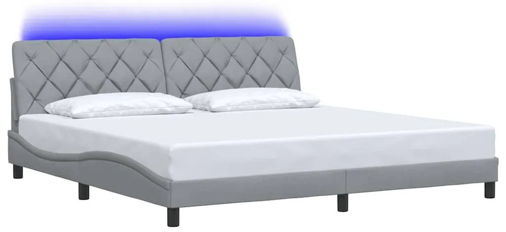 világosszürke szövet ágykeret LED-es matrac nélkül 200 x 200 cm