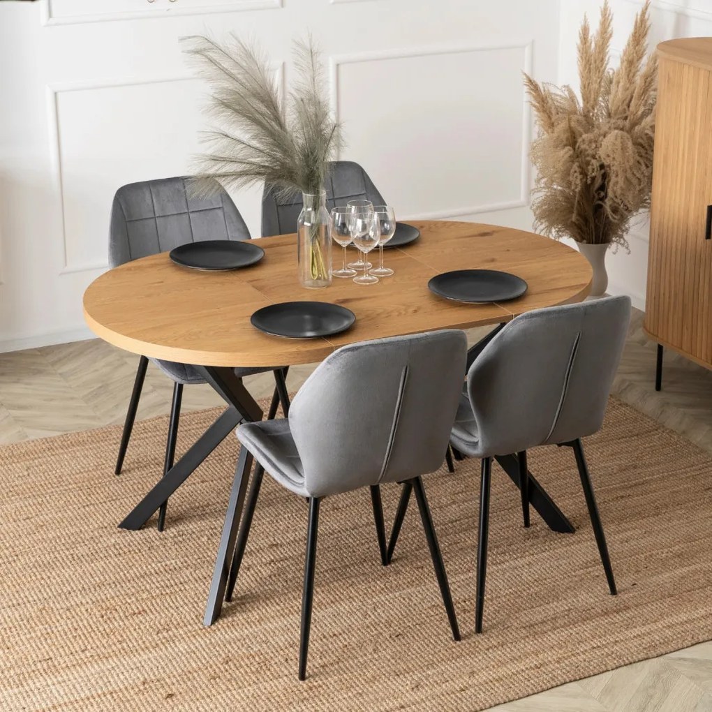 Bővíthető Étkezőasztal Arany Tölgy/Fekete Színben. LUGO 90-190 cm