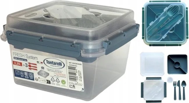 Uzsonnás Doboz 2,25L Evőeszköz Kék Tontarelli Minőség