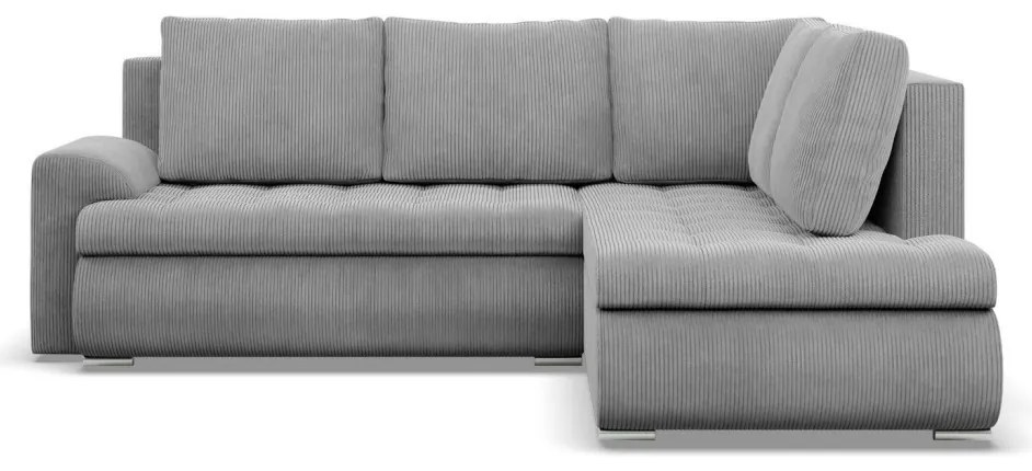 Tokio sarokkanapé, L alakú háttámlával, 2 ágyneműtartóval, kordbársony, jobboldali, szürke