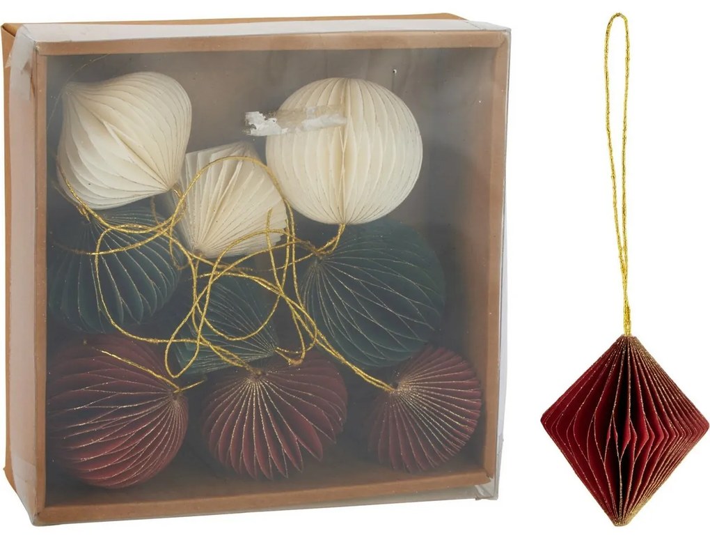 Ornaments 9 db-os karácsonyi díszkészlet, piros-zöld-fehér, 6 cm, honeycomb