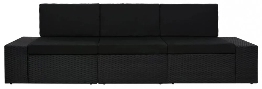 3 személyes fekete elemes polyrattan kanapé