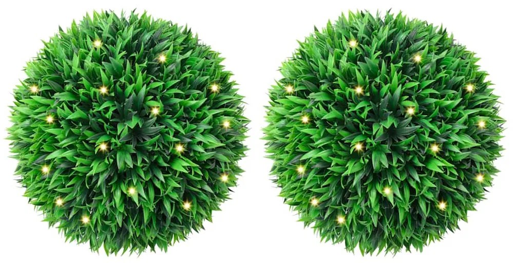 2 db zöld mesterséges boxwood gömbök LED fényekkel 47 cm