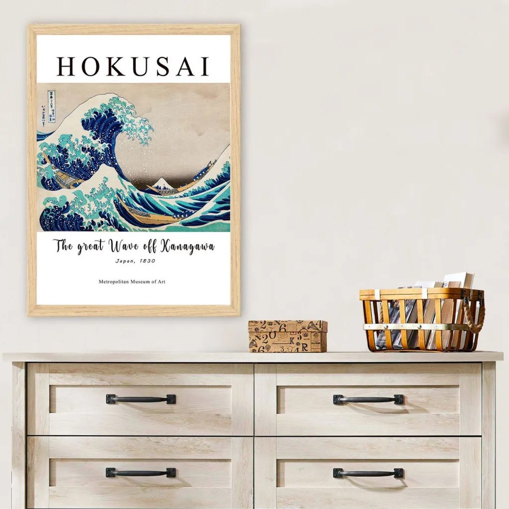 Hokusai A nagy hullám Kanagavánál keretezett falikép, 35 x 45 cm