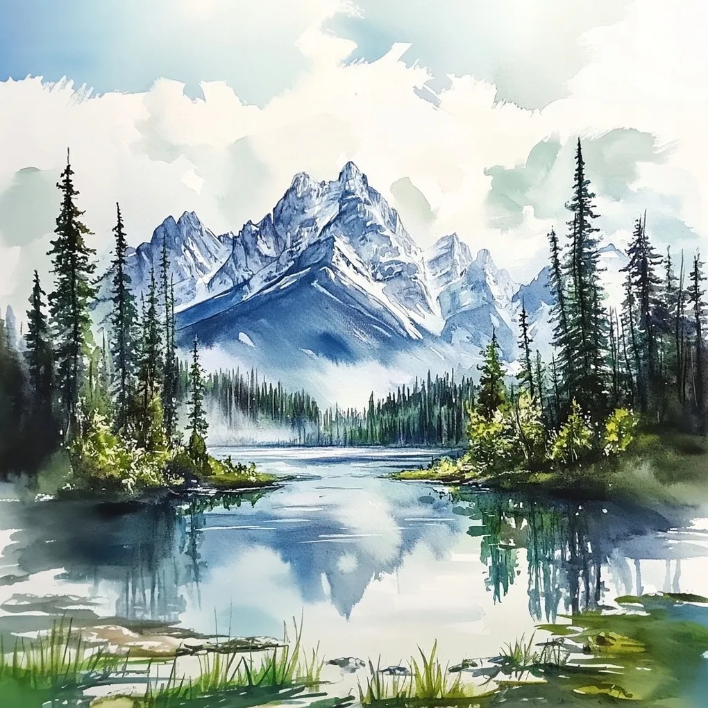 Vászonkép Canvas Tájkép Észak Kanada Hegyek Erdő Tó Természet 80x80