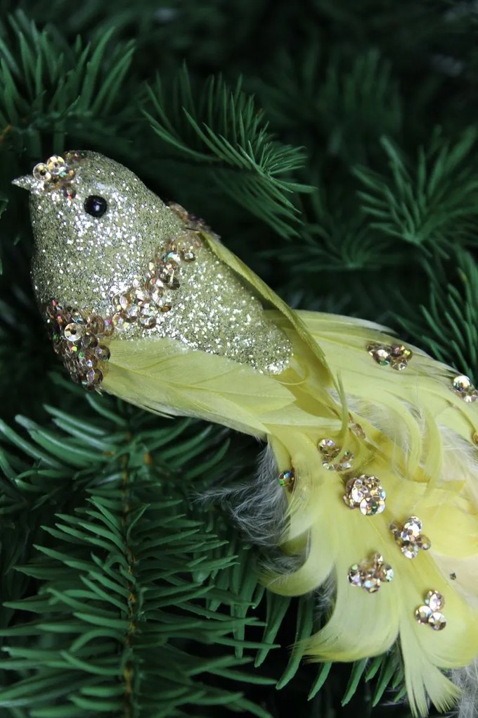 Arany karácsonyfadísz madár csipeszen 18cm