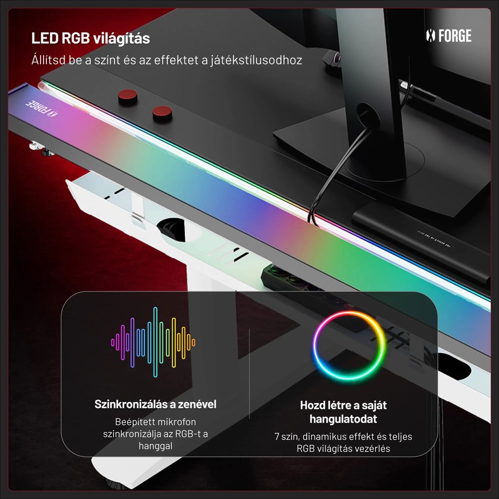 Elektromos RGB gamingasztal tartókkal, fekete-fehér, 140 cm: Diablo X-Forge 1400