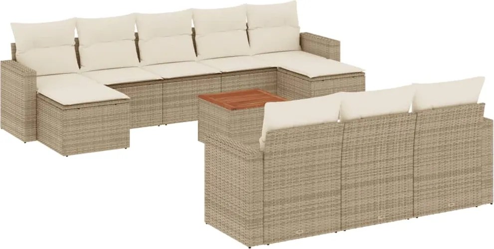vidaXL 11 részes bézs polyrattan kerti ülőgarnitúra párnákkal