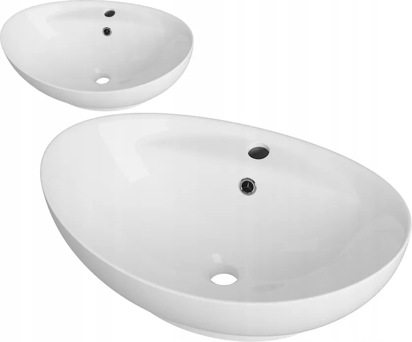 Mosdókagyló Siena Ovális Fehér Kerámia Fürdőszobai 59x38,5 Túlfolyó