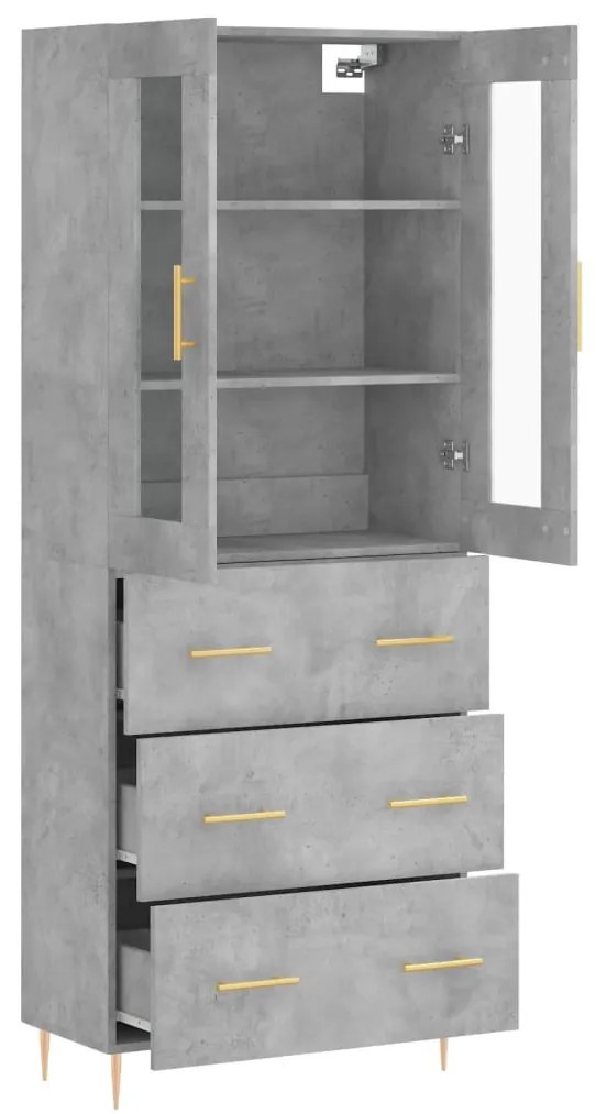 Betonszürke szerelt fa magasszekrény 69,5 x 34 x 180 cm