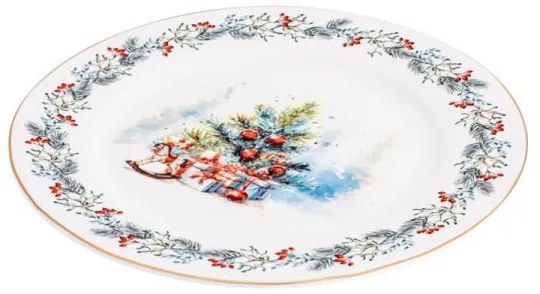 Karácsonyi fenyőfás hintalovas porcelán desszertes tányér - 20 cm